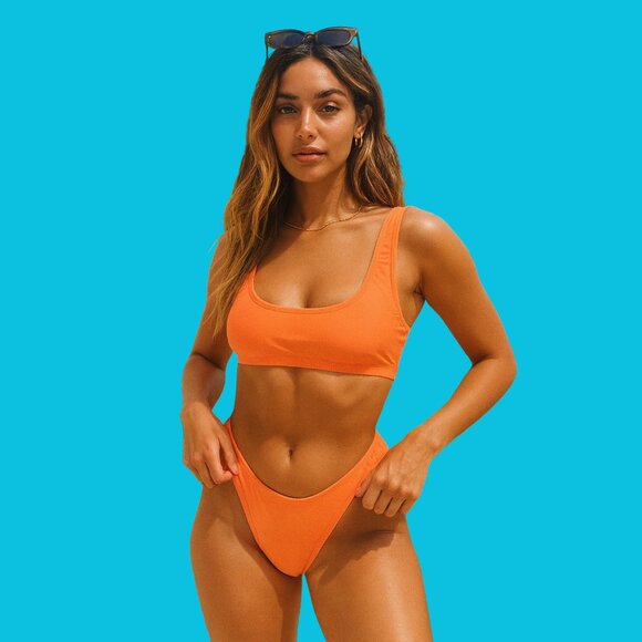 ☀️ Summer Mae Neon Orange Scoop Bikini Set (Size M) - Picture 1 of 8